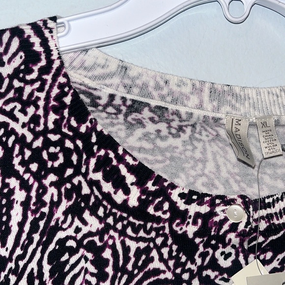 NWT Madison Lightweight Cardigan Sweater Plum White Floral Leaf Boho Print Sz XL - Picture 7 of 11